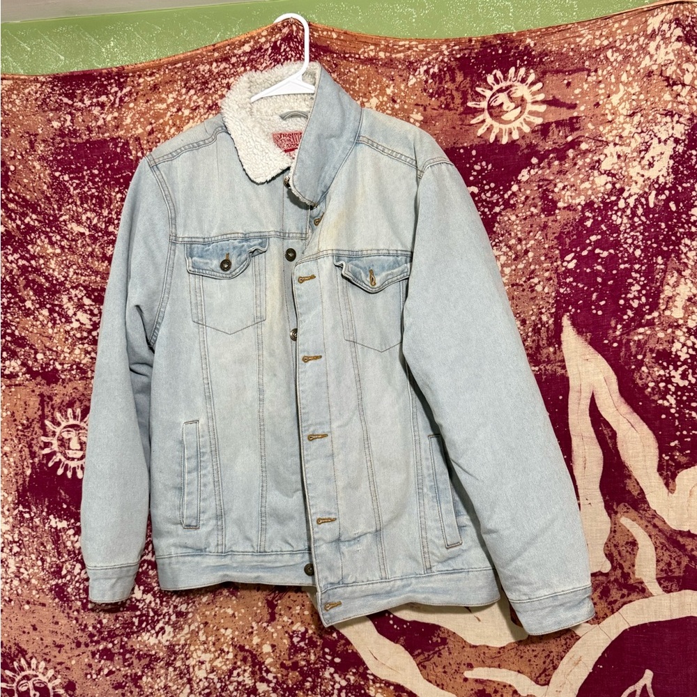 Brooklyn Cloth Light Blue Denim Jacket with Sherpa Collar
